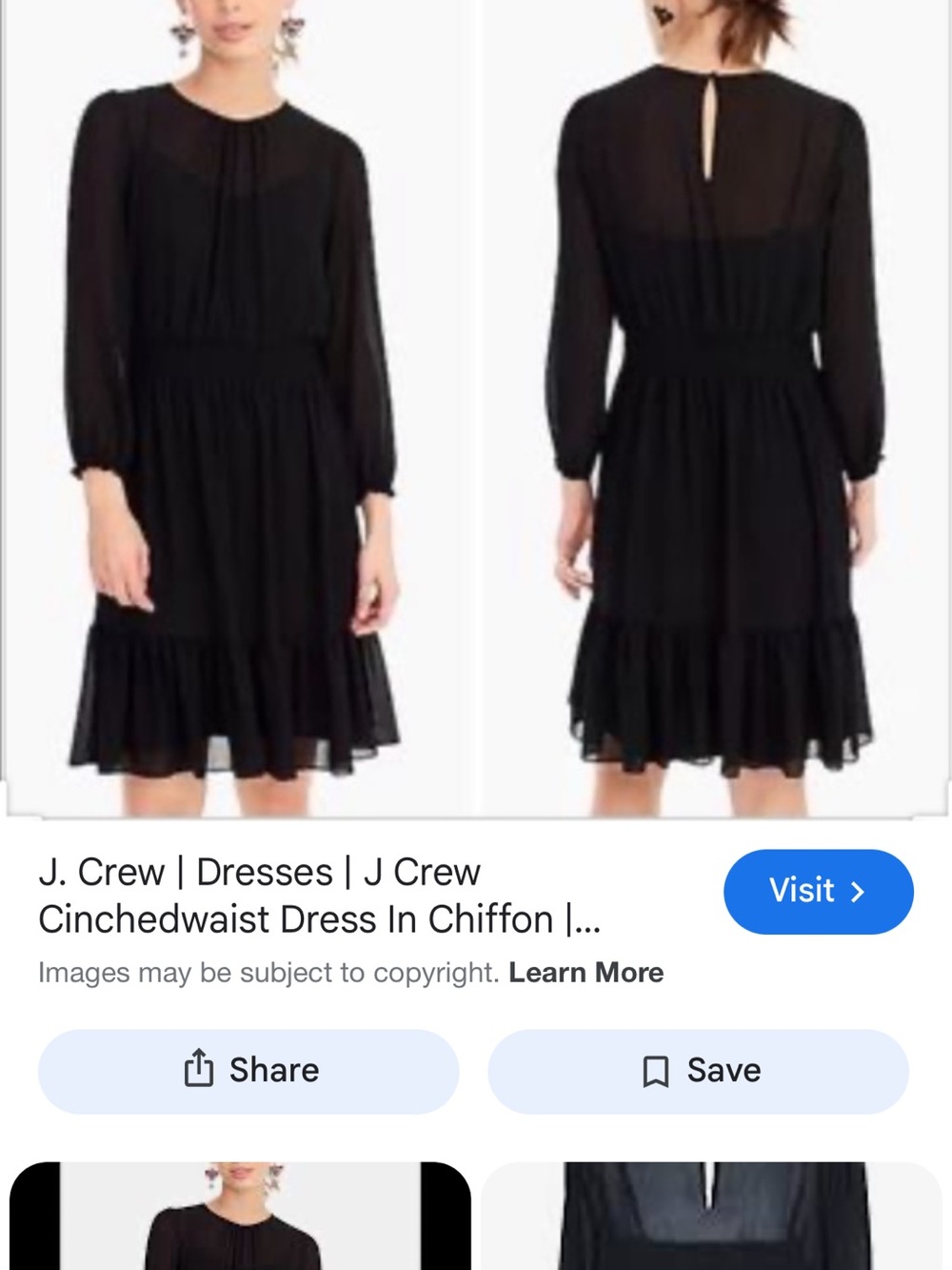 J. Crew Black Long-Sleeve Chiffon Ruffled Dress